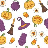 naadloos patroon met halloween gekleurde pictogrammen vector