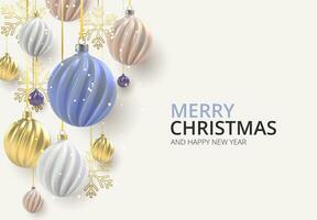 Kerstmis achtergrond met Kerstmis ballen van parelmoer roze, goud en blauw, een spiraal ballen Aan een kleur horizontaal achtergrond. vector. vector