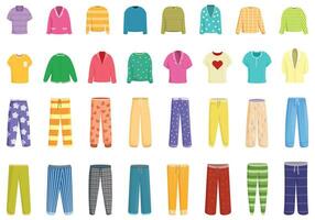 pyjama pictogrammen reeks tekenfilm vector. meisje comfortabel kleren vector