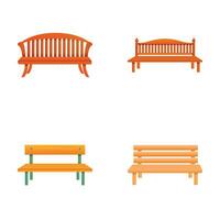 houten bank pictogrammen reeks tekenfilm vector. bank voor park of tuin vector