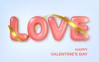 valentijnsdag dag groet kaart. realistisch 3d roze harten in klatergoud en ballonnen tekst . liefde en bruiloft. sjabloon voor producten, web banners en folders. vector illustratie