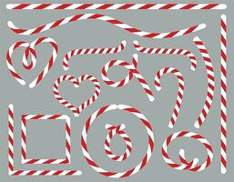 Kerstmis decoraties van lolly, verschillend lijnen in vlak stijl. verzameling van nieuw jaar vakantie elementen. Kerstmis gestreept snoep. vector illustratie