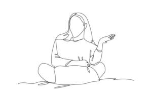 een doorlopend lijn tekening van gelukkig mensen aan het liegen met kussens. diep droom en bedtijd concept. tekening vector illustratie in gemakkelijk lineair stijl.