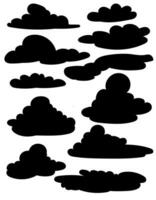 reeks van verschillend zwart wolken silhouetten Aan wit achtergrond. vector illustratie voor boeken