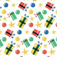 nieuw jaar patroon ballen en gekleurde cadeaus Aan een transparant achtergrond, vector patroon