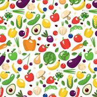 patroon van kleurrijk hand- getrokken vers smakelijk groenten en fruit geïsoleerd Aan wit achtergrond. reeks van gezond en heerlijk veganistisch producten, organisch, vlak tekenfilm vector illustratie.