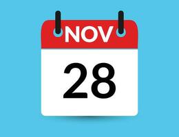 november 28. vlak icoon kalender geïsoleerd Aan blauw achtergrond. datum en maand vector illustratie
