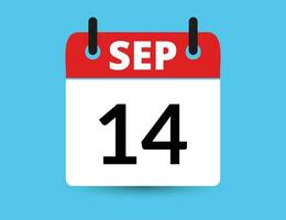 september 14. vlak icoon kalender geïsoleerd Aan blauw achtergrond. datum en maand vector illustratie