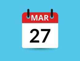 maart 27. vlak icoon kalender geïsoleerd Aan blauw achtergrond. datum en maand vector illustratie