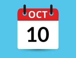 oktober 10. vlak icoon kalender geïsoleerd Aan blauw achtergrond. datum en maand vector illustratie