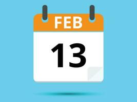 13 februari. vlak icoon kalender geïsoleerd Aan blauw achtergrond. vector illustratie.