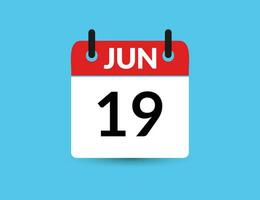 juni 19. vlak icoon kalender geïsoleerd Aan blauw achtergrond. datum en maand vector illustratie