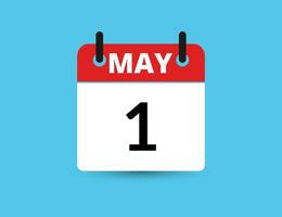mei 1. vlak icoon kalender geïsoleerd Aan blauw achtergrond. datum en maand vector illustratie