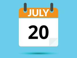 20 juli. vlak icoon kalender geïsoleerd Aan blauw achtergrond. vector illustratie.