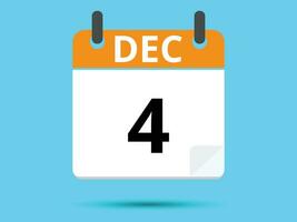 4 december. vlak icoon kalender geïsoleerd Aan blauw achtergrond. vector illustratie.
