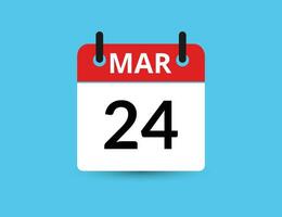 maart 24. vlak icoon kalender geïsoleerd Aan blauw achtergrond. datum en maand vector illustratie