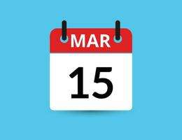 maart 15. vlak icoon kalender geïsoleerd Aan blauw achtergrond. datum en maand vector illustratie