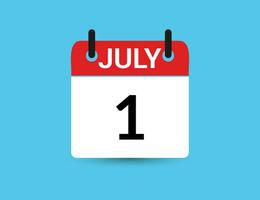 juli 1. vlak icoon kalender geïsoleerd Aan blauw achtergrond. datum en maand vector illustratie