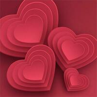 gelukkig valentijnsdag dag groet kaart. papier kunst, liefde en bruiloft. rood papier harten in stijl van origami. vector illustratie