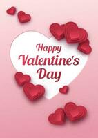 gelukkig valentijnsdag dag groet kaart. papier kunst, liefde en bruiloft. rood papier harten in stijl van origami. vector