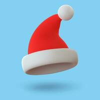 realistisch 3d de kerstman claus hoed Aan blauw achtergrond. vrolijk Kerstmis en gelukkig nieuw jaar. vector illustratie