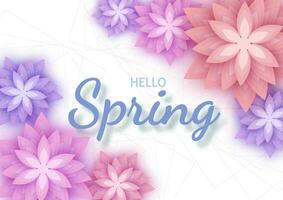 Hallo lente, bloemen groet kaart, papier bloemen. banier met realistisch papier bloemen. vector illustratie