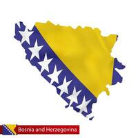 Bosnië en herzegovina kaart met golvend vlag van Bosnië en herzegovina. vector