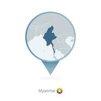 kaart pin met gedetailleerd kaart van Myanmar en naburig landen. vector