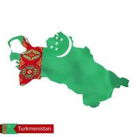 turkmenistan kaart met golvend vlag van land. vector