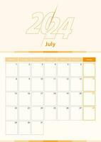 modern vector verticaal kalender vel voor juli 2024, ontwerper in engels.