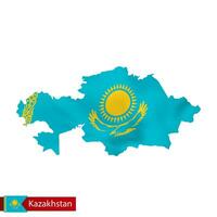 Kazachstan kaart met golvend vlag van land. vector