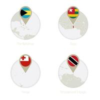 de Bahamas, gaan, Tonga, Trinidad en Tobago kaart en vlag in cirkel. vector