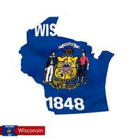 Wisconsin staat kaart met golvend vlag van ons staat. vector