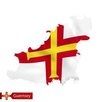 Guernsey kaart met golvend vlag van land. vector