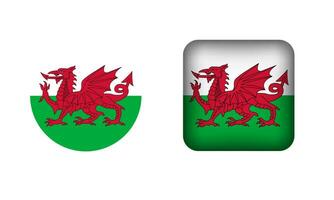 vlak plein en cirkel Wales vlag pictogrammen vector