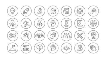 deze icoon reeks vertegenwoordigt creatief bedrijf oplossingen voor vernieuwend team beheer. gebruik deze vector pictogrammen naar verbeteren uw teams produktiviteit en communicatie.