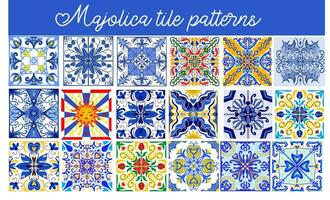 majolica patronen set. Siciliaans hand- getrokken blauw ornament. traditioneel blauw en wit keramisch tegels. Portugees traditioneel azulejo patroon. Marokkaans stijl.vector illustratie vector