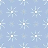 een gemakkelijk, naadloos patroon van wit sneeuwvlokken Aan een blauw achtergrond. vector illustratie voor kaarten, spandoeken, flyers, affiches, textiel, omhulsel papier. Kerstmis en nieuw jaar.