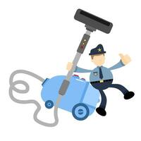 Politie officier en vacuüm schoonmaakster schoon tekenfilm tekening vlak ontwerp stijl vector illustratie