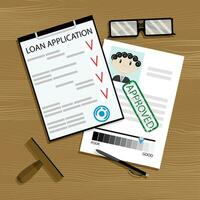 lening toepassing goedgekeurd. hypotheek goedkeuring, lening concept, vector auto lening goedgekeurd illustratie