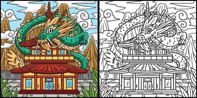 jaar van de draak draak en pagode illustratie vector
