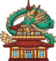 jaar van de draak draak en pagode clip art vector