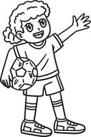 voetbal meisje met een bal geïsoleerd kleur bladzijde vector