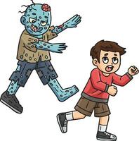 zombie achtervolgen een kind tekenfilm gekleurde clip art vector