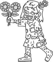 zombie meisje Holding zonnebloemen geïsoleerd kleur vector