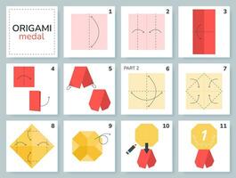 medaille origami regeling zelfstudie in beweging model. origami voor kinderen. stap door stap hoe naar maken een schattig origami medaille. vector illustratie.