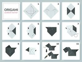 Schots terriër origami regeling zelfstudie in beweging model. origami voor kinderen. stap door stap hoe naar maken een schattig origami hond. vector illustratie.