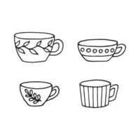 hand- getrokken kop mok. reeks van cups in tekening stijl. vector illustratie geïsoleerd Aan wit achtergrond.