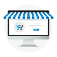 pc met en scherm kopen. concept online winkelen. vector