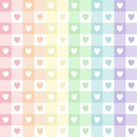 abstract meetkundig vector patroon met harten in regenboog pastel kleuren, roze, oranje, geel, groente, blauw, Purper. naadloos zomer rooster patroon voor geschenk papier, mat, kleding stof, textiel.